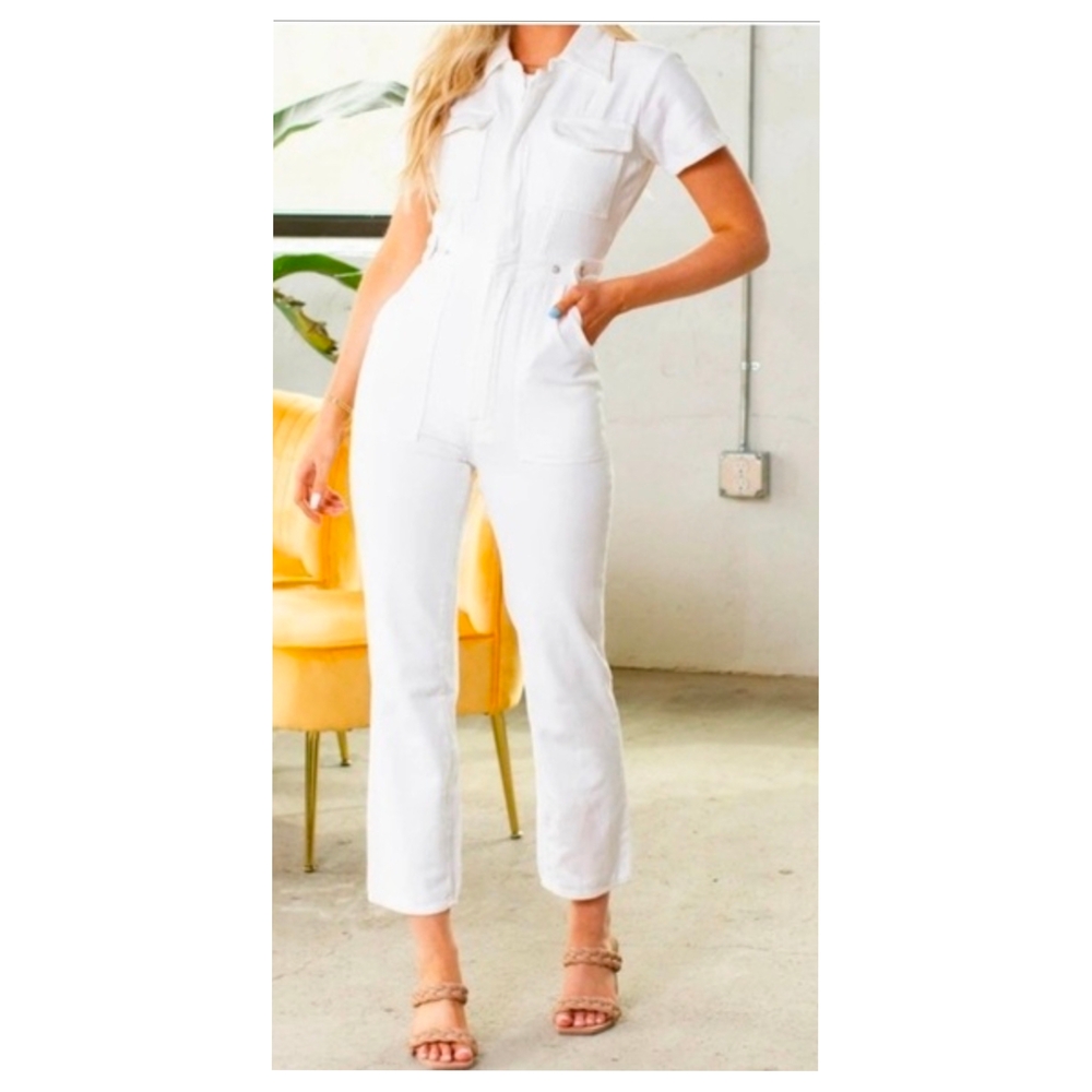 Good American White Short-Sleeve Zip-Front Utility Jumpsuit - Picture 2 of 6
